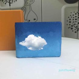 Designer- wallet women and men credit card holder high quality blue Flower long purse fashion clouds short bag282N