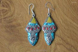 Dangle Earrings ER154 Beautiful Tibetan Silver Colorful Stone Flower Bohemia Nepal Jewelry Girls