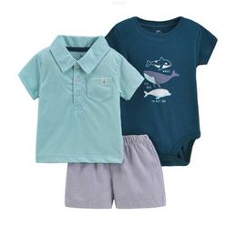 Clothing Sets Oem 100% Organic Cotton 3 Piece Baby Pyjamas Short Sleeve Soft Onesie Boys Girls Pajamas Elastic