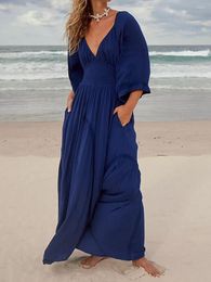 Casual Dresses Fashion Women 3/4 Sleeve Dress Solid Colour Flowing A-Line Party For Beach Cocktail Club Streetwear