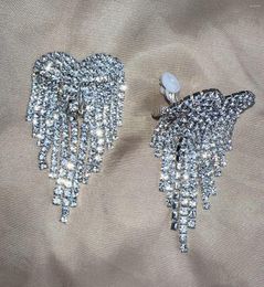 Dangle Earrings Luxury Rhinestone Tassel For Women Elegant Big Crystal Heart Drop Earring Wedding Jewelry Accessories Clip