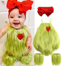 Clothing Sets Baby Christmas Cosplay Clothes Set Heart Print Halter Neck Sleeveless Romper Bowknot Headband Leg Warmer