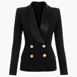 Women's Suits HIGH QUALITY 2023 Est Fashion Designer Jacket Slim Fitting Satin Shawl Collar Double Breasted Lion Buttons Blazer