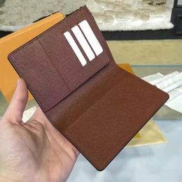 Sell Factory cheaper wallets Supply High Quaity Famous designer N60189 Passport Cover Brown Canvas Genuine Leather Men's 258Z