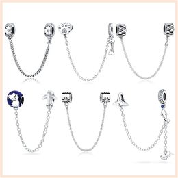 925 charm beads accessories fit pandora charms Jewellery Cat Paw Bone Safety Chain Bead