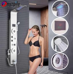 Shower Panel LED Rainfall Waterfall Head Rain Massage System Body Jets Hand Stainless Steel Bathroom Pane 2112291573940