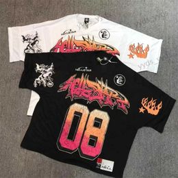 Men's T-Shirts 2023 Hellstar Oversized Sports T-Shirt V-Neck Mesh Breathable Quick Drying Patchwork Printing 1 1 Black White Top Short Sleeves T231127