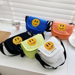Canvas Children's Small Bag New Style Single Shoulder Bag for Boys and Girls Candy Colour Smiling Face Casual Crossbody Bag for Women
