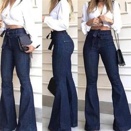 Capris Women High Waist Wide Leg Pants Chic Streetwear Office Casual Pants Micro Elastic Strap Flared Pants Sashes Pants Jeans