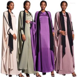 Ethnic Clothing Lace Satin Bat Sleeve Open Front Abaya Jilbab Elegant Dubai Womens Party Cardigan Maxi Dress Turkey Femme Loose Robe Kaftan