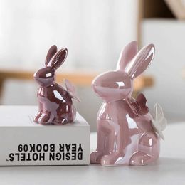 Arts and Crafts Christmas Decorations 2023 Ceramic Animal Figurines Ornaments Home Decor Kawaii Room Decor Electroplated Rabbit Home Decoration Y23