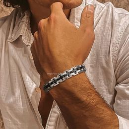 Charm Bracelets Gents Bracelet for Men Two Tone Stainless Steel Bracelet Men Jewelry 230426