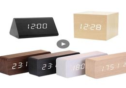 USBAAA Clocks LED Wooden Alarm Clock Watch Table Voice Control Digital Wood Despertador Electronic Desktop Table Decor 2205072752831