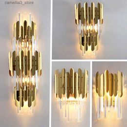 Wall Lamps Modern Gold Crystal Wall Lights Wall Lamp LED For Bedroom Home Indoor Lighting Fixtures Q231127