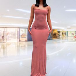 Casual Dresses Fashion Women Sexy Sleeveless Bodycon Backless Long Maxi Pure Slim Down Honey Peach Hip Suspender Party Dress 230426