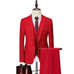 Men's Suits 2023 Classic Men Single-button Suit High Quality Custom Business Three Piece Slim Large Size Groom Wedding Dress Tuxedo