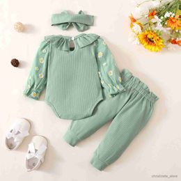 Clothing Sets Baby Girls Fall Outfit Print Long Sleeve Romper Belted Pants Headband Set for Toddlers Months Clothes R231127