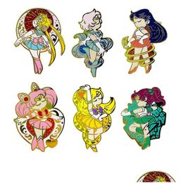 Cartoon Accessories Sailor Moon Brooch Pins Enamel Metal Badges Lapel Pin Brooches Jackets Jeans Fashion Jewellery 7 Colours Drop Deliver Dhvup