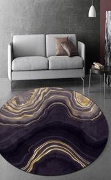 Carpets 3D Gold Black Marble Round Living Room Carpet Modern Abstract Area Rug For Bathroom Bedroom Bedside Anti Slip Chair Floor 3468851