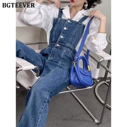 Jeans BGTEEVER Casual Loose Women Suspender Jeans Spring Summer High Waist Singlebreasted Split Female Denim Trousers 2022