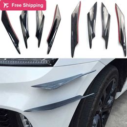 4pcs Universal Car Front Bumper Lip Rubber Fin Splitter Body Spoiler Canards Spoiler Car Tuning Canard Decor Black Carbon Fibre