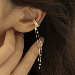 Backs Earrings Long Chain Tassel Non-Piercing Cuff Ear Clip Earring For Women Shiny Drop Glaze C Shaped Fake Cartilage Piercing Jewellery