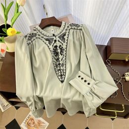 Women's Blouses Chiffon Shirt Loose Embroidery Vintage O-neck Clothing Spring/Summer Fashion Chinese Style Tops YCMYUNYAN