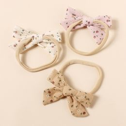 Floral Print Bowknot Hair Clips for Baby Girls Cotton Bow Nylon Headbands Girls Handmade Bow Nylon Turban Kids Hairpins