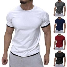 Men's T Shirts Men Sport T-shirt Round Neck Short Sleeve Top Colour Matching Slim Fit Workout Soft Exercise Male Summer