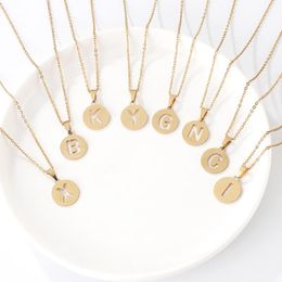Pendant Necklaces Gojomem Fashion Stainless Steel Gold-Plated Initial Letter Necklace Hip-Hop A-Z 26 Alphabet Jewellery For Women Gift