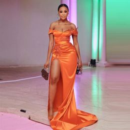 Orange Mermaid Prom Dresses Long Side Split Western Country Sexy Backless Evening Gowns Lace Vintage Second Reception Dress