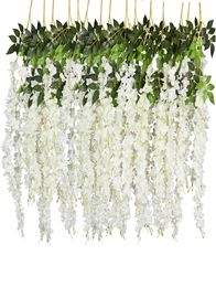 12 Pcs 45inch Wisteria Artificial Flower Silk Vine Garland Hanging for Wedding Party Garden Outdoor Greenery Office Wall Decor5993275