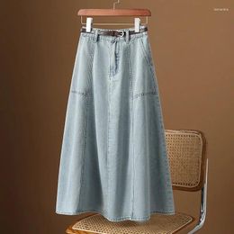 Skirts Spring Autumn A-line Mid Length Denim Skirt For Women 2023 High Waist Women's Maxi Korean Street Fashion Elegant Clothes