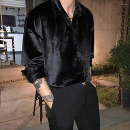 Men's Casual Shirts Single-breasted Men Shirt Fashionable Classic Solid Colour Long Sleeve With Shiny Lapel Comfortable Stylish Unisex