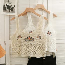 Women's Tanks OUMEA Women Knitted Crop Tops Floral Embroidery Crochet Tank Sleeveless Retro Beach Cute Patchwork Vintage