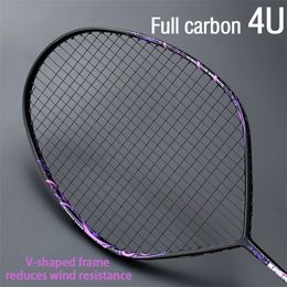 Badminton Rackets Professional Max 30 Pounds 4U V-Shape Badminton Racket Strung Full Carbon Fiber Racket Offensive type Single Racquet With String 231124