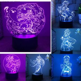 Night Lights 3D Acrylic LED Night Light Genshin Impact Anime Figures Model Hu Tao Lamp RGB Touch Decorative Table Lamp Xmas New Year Gifts YQ231127