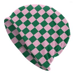 Berets Candy Pink And Cadmium Green Checkerboard Skullies Beanies Hats Geometric Chequered Goth Men Women Caps Warm Bonnet Knitted Hat