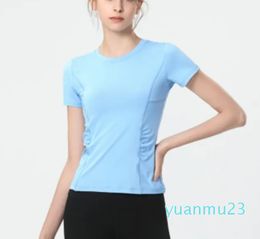 Align new women's yoga clothes short-sleeved fitness sports leisure round neck slim side pocket outdoor trend