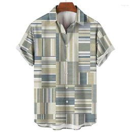 Men's Casual Shirts 2023 Striped Hawaiian Print Short Sleeve Tops Lapel Harajplus Size Shirt Topuku Summer