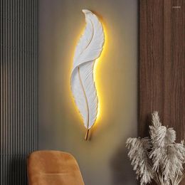 Wall Lamps Bedroom Bedside Led Lamp Modern Simple Resin Feather Creative Living Room Background Sconce Aisle Stairs Light Fixture