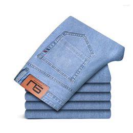 Men's Jeans 2023 Spring Summer Men's Thin Light Blue Slim Fit Fabric Business Fashion Elasticity Denim Trousers Male Brand Pants