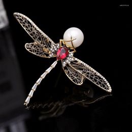 Brooches Okily Gorgeous Crystal Dragonfly Brooch Zircon Animal With Pearl Women Clothes Scarf Accessories