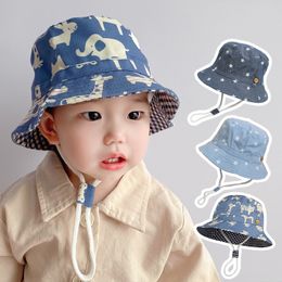 Caps Hats Summer Children Cotton Cartoon Bucket Cap Soft Cap Sunscreen Hat For Boys Girls Printing Floral Baby Sun Hat Flower Kids Bonnet 230427