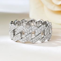 Hip Hop Wedding Rings Stunning Luxury Jewelry Soild 100% 925 Sterling Silver Pave White Moissanite Diamond Gemstones Party Handmade Women Engagement Cross Ring Gift