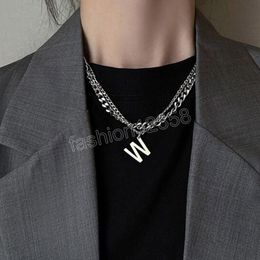 Simple Fashion W Letter Pendant Necklace For Women Jewellery Silver Colour Clavicle Chain Banquet Party Necklace