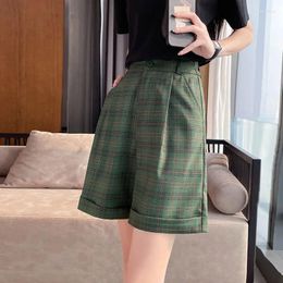 Women's Shorts Korean Women Clothing Green Plaid Harajuku Summer Solid Fashion Loose Vintage Casual High Waist Sports Short Pants