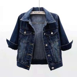 Women's Jackets Denim Jacket Women Three Quarter Sleeves Jean Jacket Woman Comfortable Denim Coat Chaqueta Vaquera Mujer Veste Jeans Femme 230427