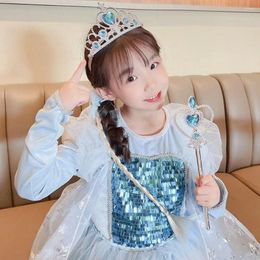 Hair Accessories 3PCS/Set Girls Princess Crown Headband Magic Stick Wig Braid Rope Headwear Cosplay Performs Jewelry