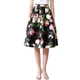 Skirts Korean Fashion Spring Summer Women High Waist Slim Midi Skirt Kawaii Harajuku Flowers Print Big Hem Ball Gown Skirt 230427